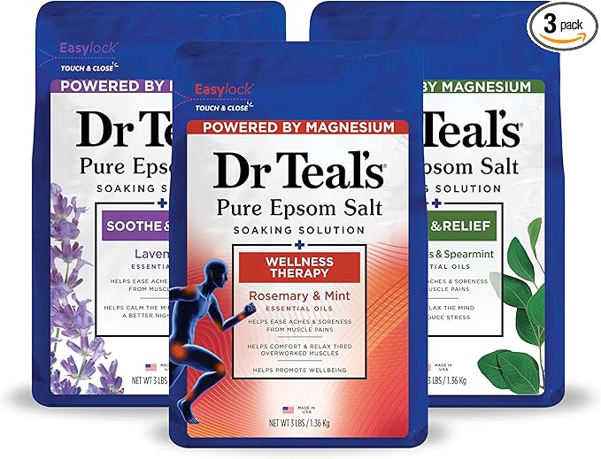 Dr Teal's Epsom Salt Magnesium Soak, Lavender, Eucalyptus & Wellness Trio, 3 lbs (Pack of 3)
