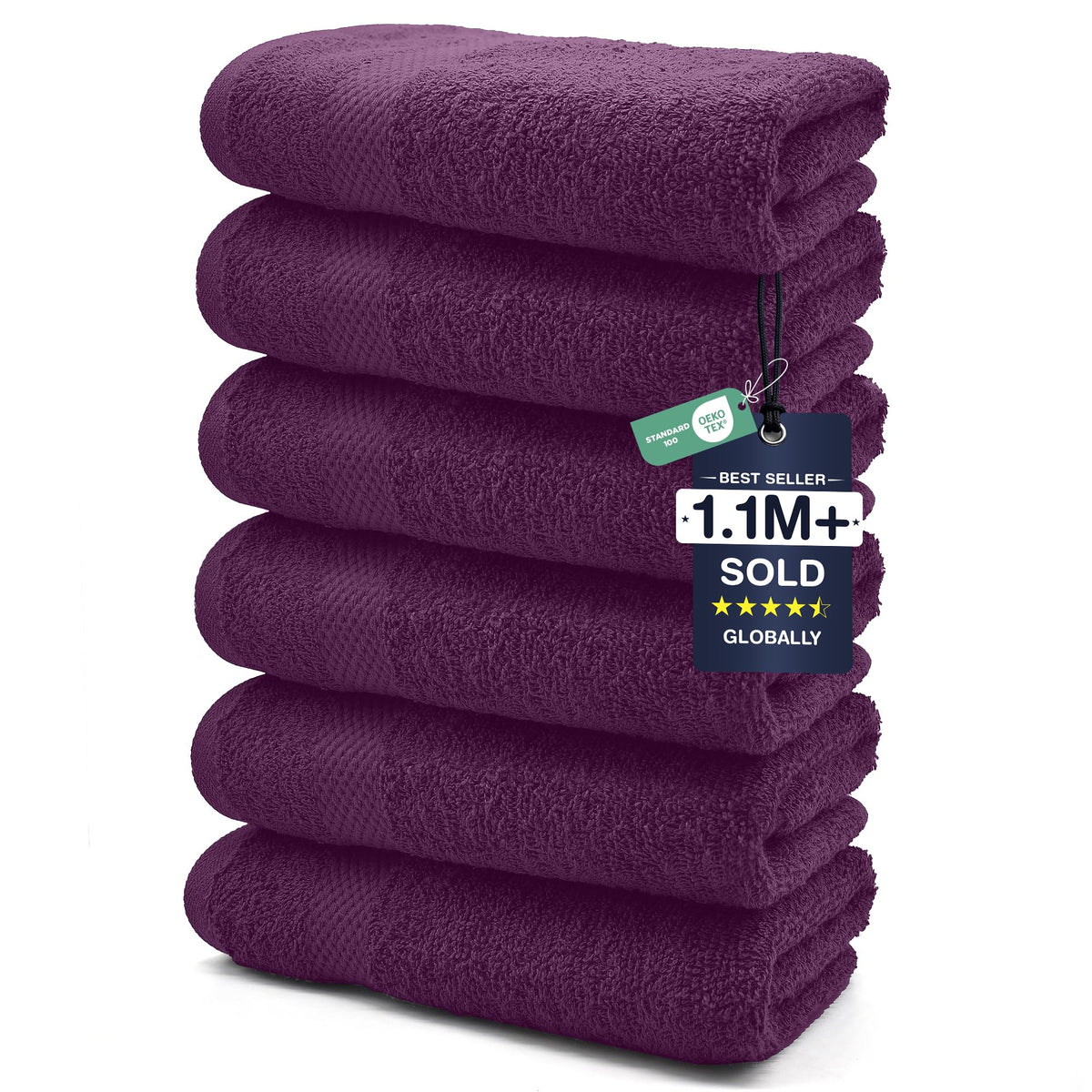 DAN RIVER 6-Pack Premium Hand Towels (16x28 Inches) - 100% Cotton, Ultra Soft, Lightweight, Highly Absorbent Towels for Bathroom, Spa, Gym, Salon, Hotel, and Travel - Opal Blue