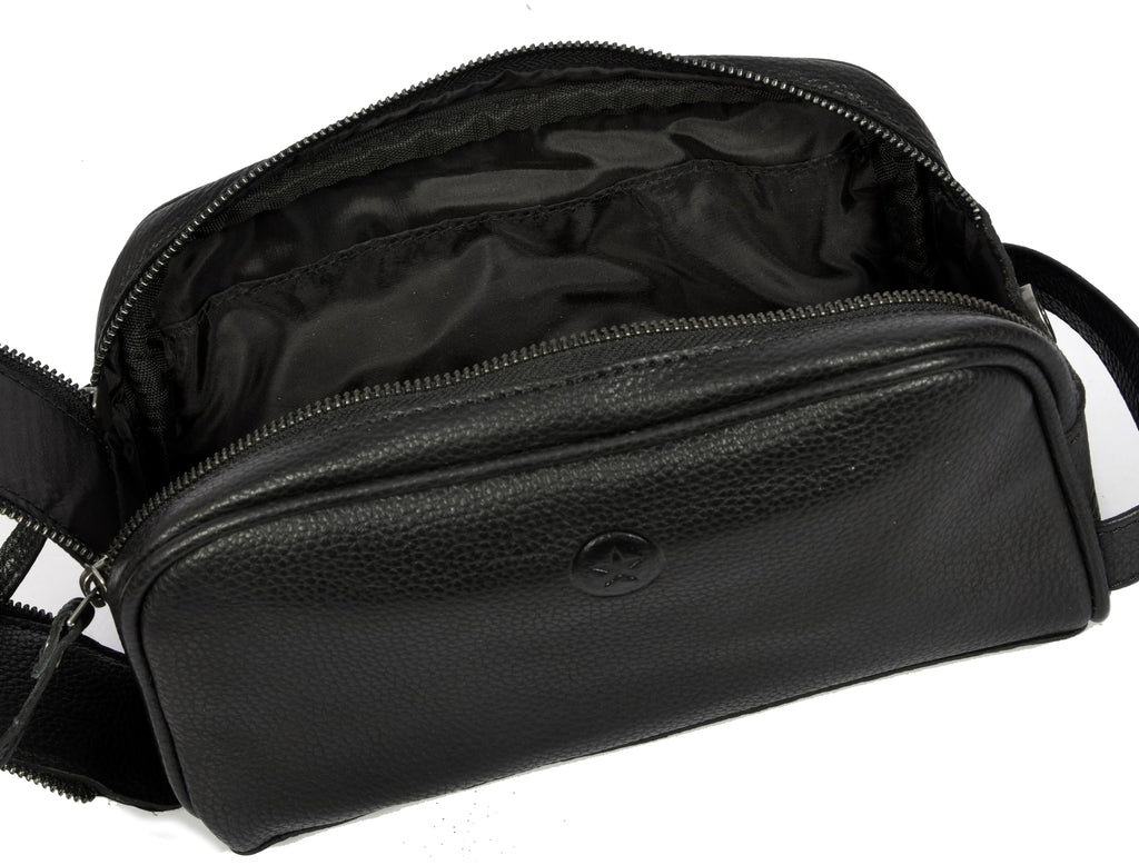 10" Premium Leather Toiletry Travel Pouch With Waterproof Lining | King-Size Handcrafted Vintage Dopp kit By Aaron Leather Goods (Jade Black)