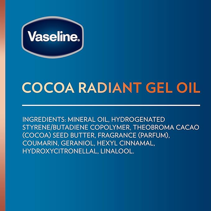 Vaseline Intensive Care Cocoa Radiant Pack of 3 for Glowing Skin Body Gel Oil Made with Pure Cocoa Butter + Replenishing Oils 6.8 oz, (Pack of 6)