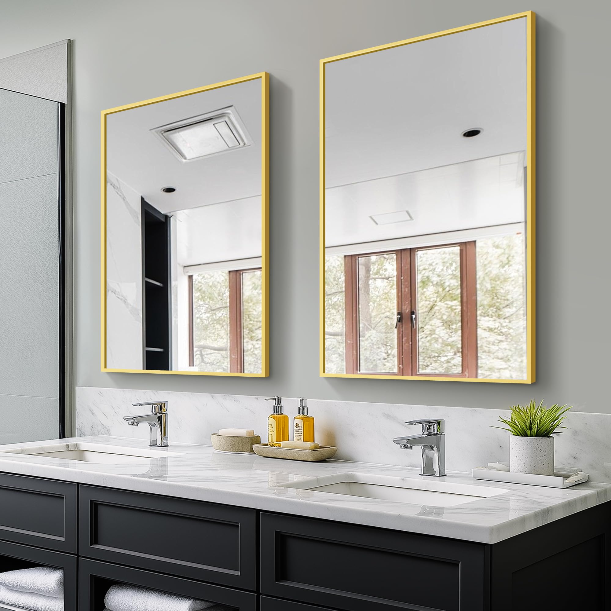 TRAHOME Bathroom Vanity Mirror for Wall, 2 Pack 36" x 24" Metal Framed Rectangular Bathroom Wall Mirror for Over Sink, HD Shatterproof Glass, Hangs Horizontally or Vertically(Gold)