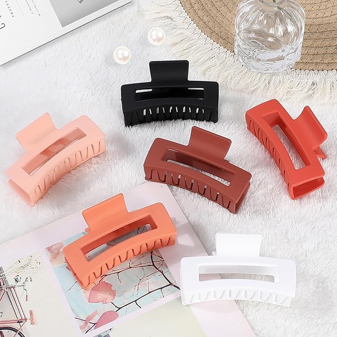 Sisiaipu 3.5 Inch Medium Hair Claw Clips 6 Pack Hair Clips for Women Square Rectangle Claw for Hair Banana Jaw Clips Hair Accessories for Girls (Orange)