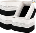 4 Pack Storage Baskets for Organizing, 13"X9"X7.87", Decorative Cotton Rope Baskets for Shelves, Small Woven Basket for Toys, Books and Towels, Black & White