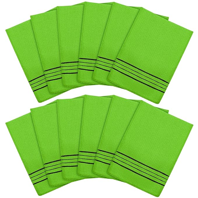 Tatuo 12 Pieces Korean Exfoliating Mitt Glove Italy Towel Body Skin Scrubber Exfoliating Scrubber for Remove Dead Skin Washcloth Korean (Small,Green)