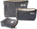HAPPYHEIDI Gray Velvet Corduroy Makeup Bag Set 3 with Compartment Women Girls Cosmetic Toiletry Pouch,Travel Accessory Organizer, 3-Size, Canvas Lined