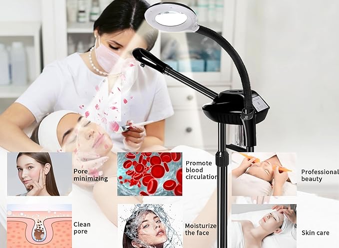lailelaodi Professional Facial Steamer on Wheels,2 in 1 Face Steamer with 5X Magnifying Lamp and Ozone Function for Home and Beauty Spa Use
