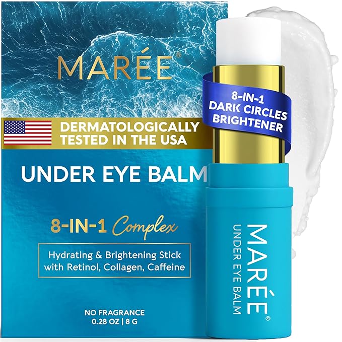 MAREE Under Eye Balm Stick Hydrating – Retinol Caffeine Under Eye Brightener Stick for Older Women – Collagen Undereye Cream for Dark Circles & Wrinkles – 0.28 Ounce, Blue