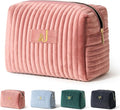 COSHAYSOO Travel Makeup Bag Quilted Make Up Pouch Initial Cosmetic Case with Butterfly Decorations for Women Compact Mirror Traveling Size Beauty Tools Accessories Organizer Pink Velvet Letter J