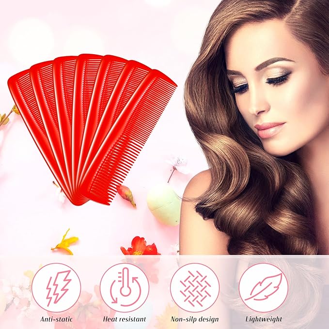 Didaey 50 Pcs Pocket Combs for Men 5 Inch Cutting with Wide and Fine Teeth Plastic Professional Barber Haircut Small Anti Static Combs for Women Grooming Accessories for Beard(Red)