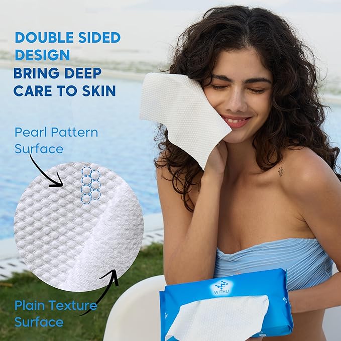 WITHU Disposable Face Towels – Ultra-Soft Biodegradable Face Cleansing Wipe, Makeup Remover Wipes, Facial Cleansing Cloths, Travel Face Towels, Multi-Use Dry Washcloths for All Skin Types, 240 Count