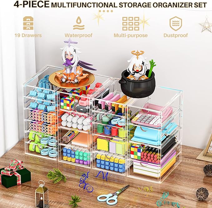 Acrylic Makeup Organizer with 19 Drawers,Storage Drawer Organizer