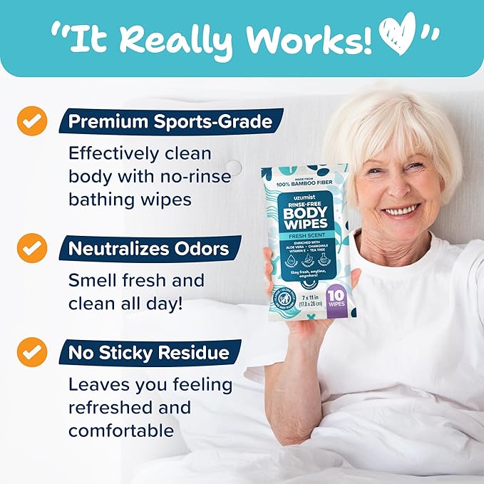 Body Wipes For Adults Bathing No Rinse - 100XL Thick Shower Wipes For Adults No Rinse, 10 Packs of 10 Adult Wipes for Men, Women, Personal Cleansing, Daily Hygiene, Bedridden & Elderly Care, Travel