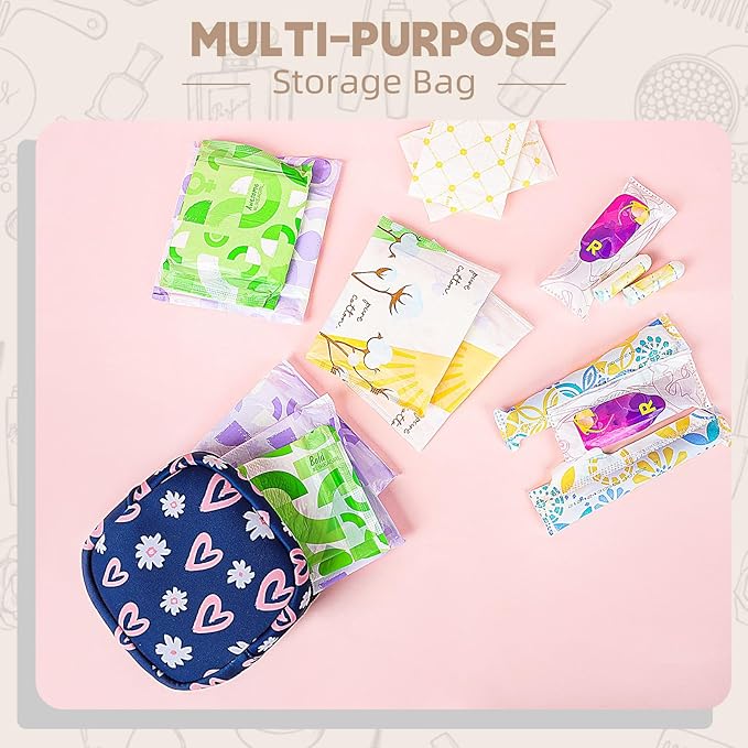 Period Bag for Teen Girls, Neoprene Sanitary Napkin Storage Bag, Cute Menstrual Pad Pouch Tampon Holder (Floral)