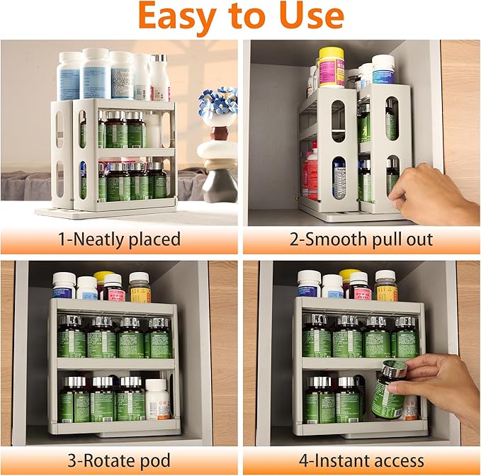 Medicine Organizer 2 Three-Decker Shelves Cabinet Storage Rack Organizer for Holding Vitamins, Supplements Cosmetics (9”H x 5.8”W x 10.4”D) (Dust Gray)