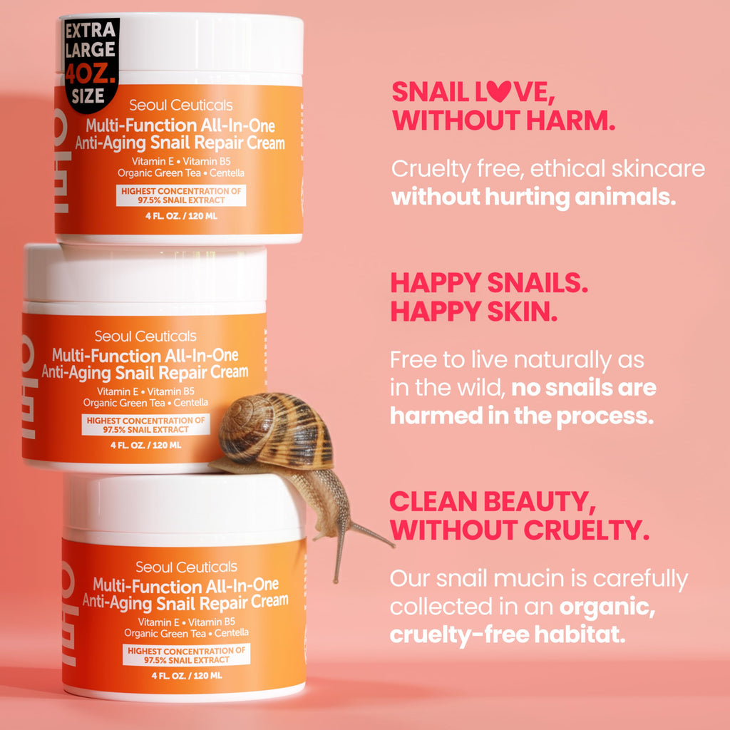 SeoulCeuticals 97% Snail Mucin Korean Face Moisturizer Skin Care Cream 4oz