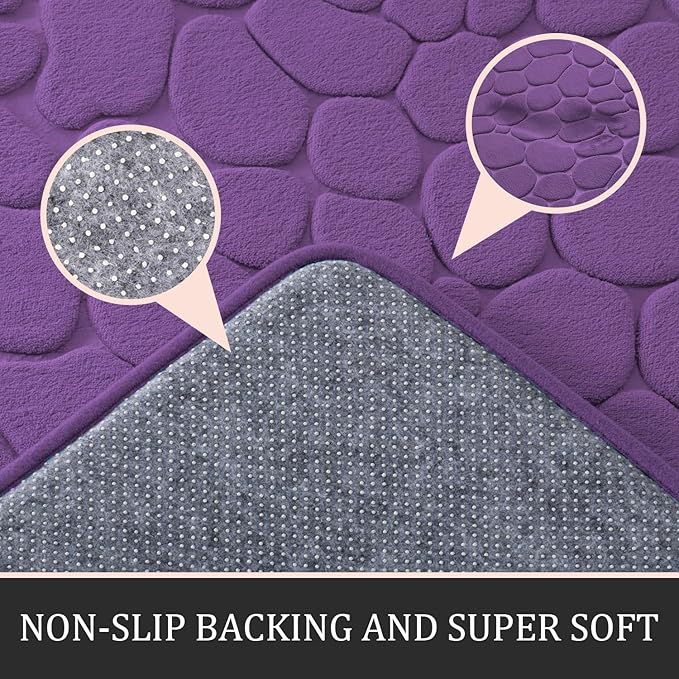 YIHOUSE Bathroom Rugs Mat Set, Memory Foam Bath Mat 3 Piece Purple