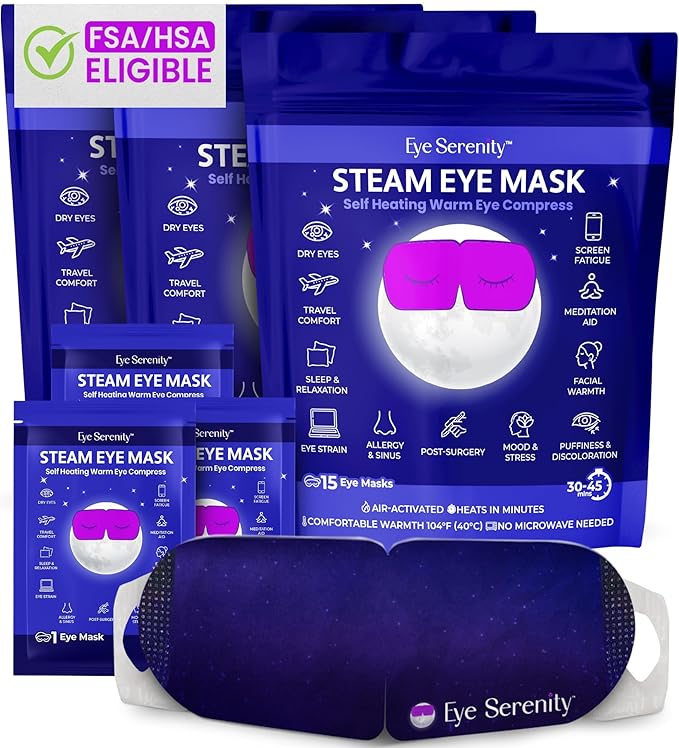 Lure Essentials Eye Serenity Steam Eye Mask, Heated Eye Mask, Self Heating Warm Compress for Dry Eyes, Fast Relief for Stye, Puffy Sensitive Eyes, Moist Heat, Gift for Women and Men - Unscented