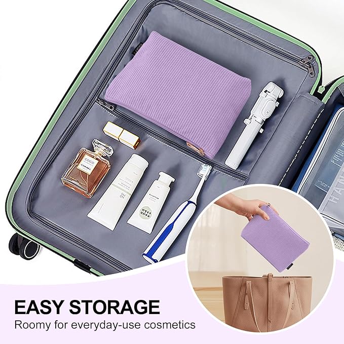 MAGEFY Small Makeup Bag for Purse Corduroy Makeup Bag with Inner Zipper Pockets Travel Cosmetic Bag for Women Preppy Stuff Gifts for Her, Purple