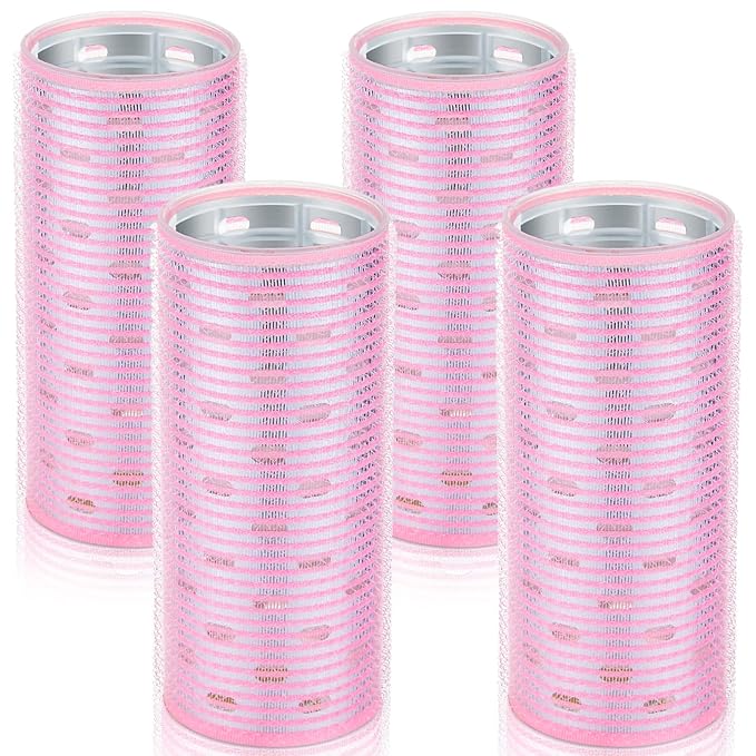 WILLBOND 4 Pcs Long Hair Rollers for Bangs Aluminum Core Curlers Thermal Self Grip Roller for Long and Medium Hair Women Hairstyle(4.7 x 2 Inch,Light Pink)