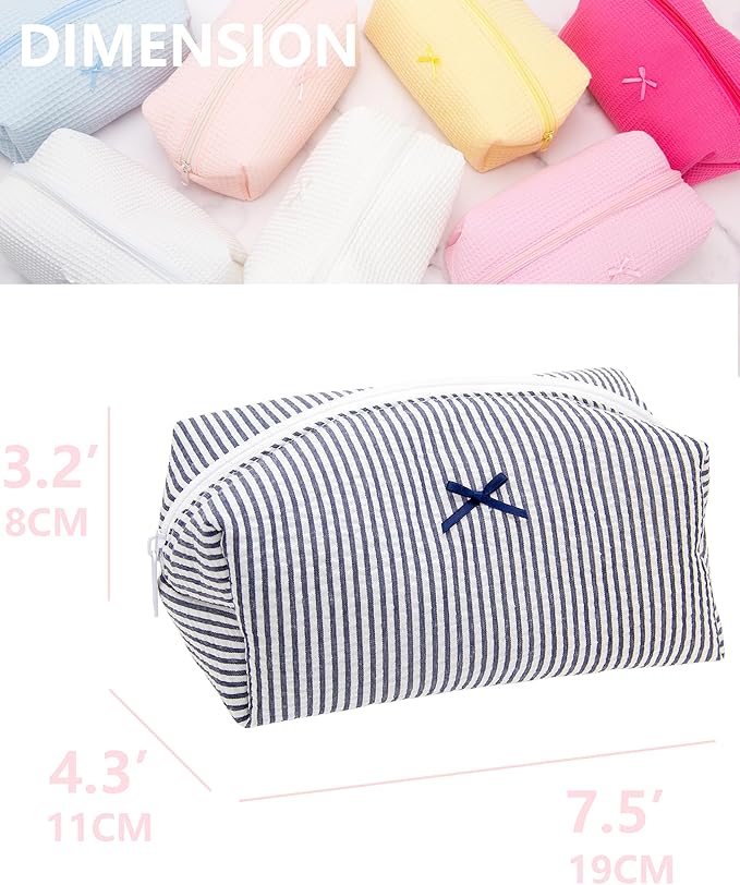 Cozy Makeup Bag for Women,Zipper Cosmetic Pouch,Stripe Navy Blue,2 Pack