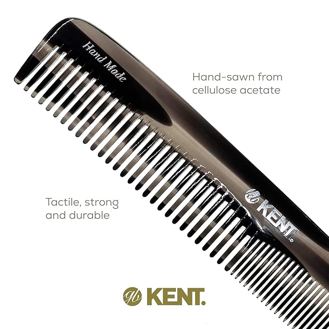 Kent 9T Black Graphite Fine Tooth and Wide Tooth Detangler Hair Combs - Large Handmade and Saw-Cut Dressing Comb - Wet Hair Comb for Women and Durable Grooming Comb for Men Made in England