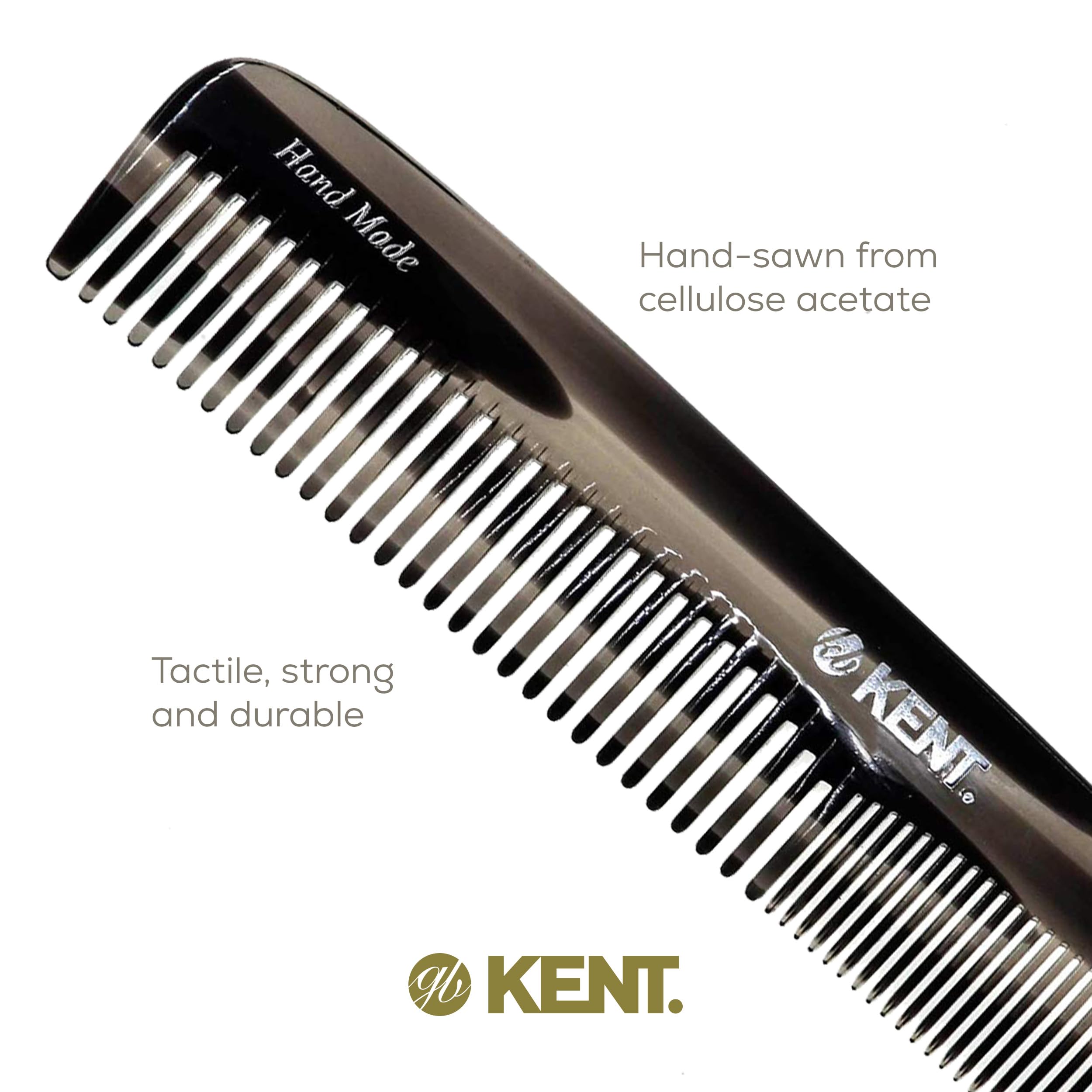 Kent 9T Black Graphite Fine Tooth and Wide Tooth Comb Detangler Hair Combs - Large Handmade and Saw-Cut Dressing Combs - Wet Hair Comb for Women and Durable Grooming for Men Made in England