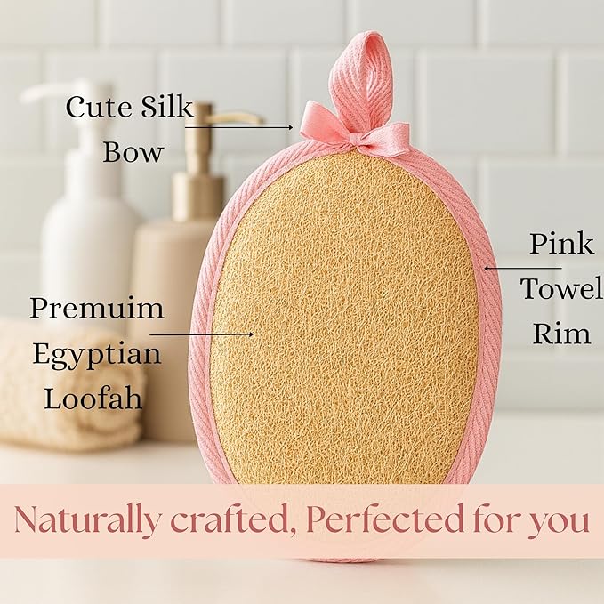 CraftsOfEgypt Egyptian Natural Loofah Body Scrubber Pads for Women, Double Sided Luffa Sponge for Face, Back & Body, Bath Shower Loofa Washcloths, Gentle Skin Smoothing, 2 Count (1 Pack)