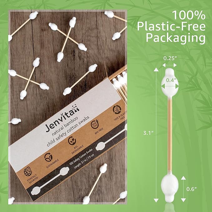 100% Bamboo Cotton Swabs for Ears (500-Pack) - Perfect for Baby & Personal Care | Double-Tipped Ear Swabs Cotton for Makeup & Cleaning | FSC Certified & Hypoallergenic, Made for All Ages & Pet