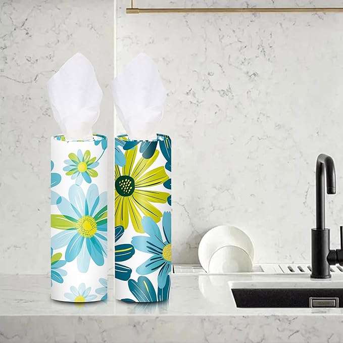 4-Pack Car Tissue Cylinders - Cute Floral Pattern, Fits Cup Holders, Travel Tissue Tubes with Facial Tissues (Cute Floral)