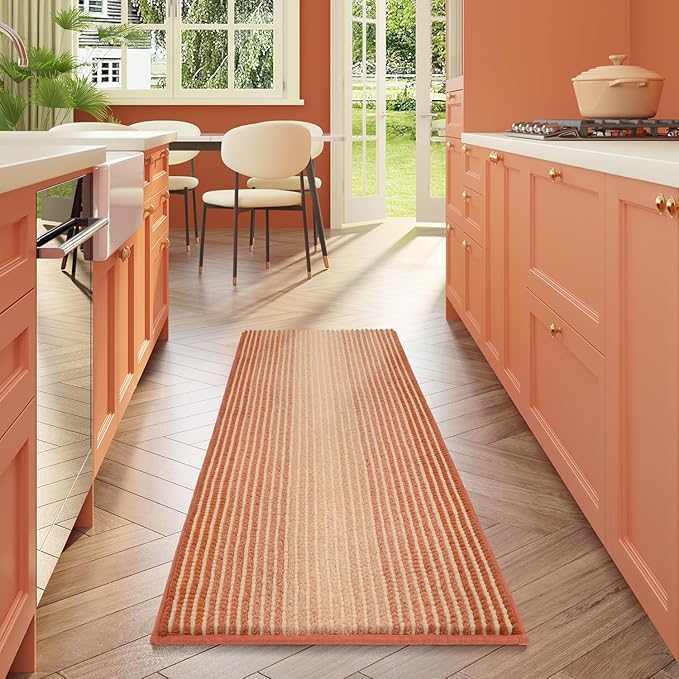 BSICPRO Large Bathroom Rug, Non Slip 24 x 70 Inches Water Absorbent Chenille Runner Rug Floor Mat Machine Washable (Pumpkin Orange)