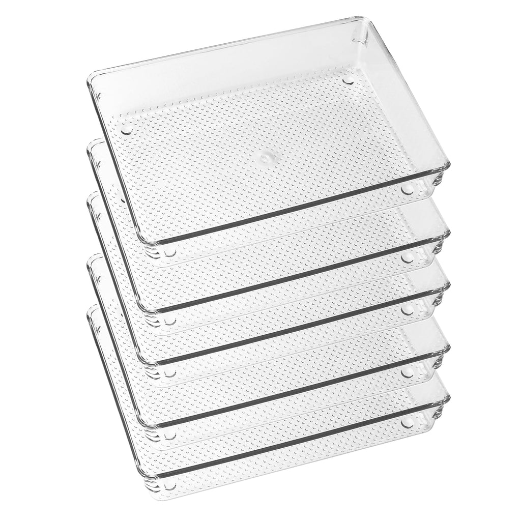 ihomecooker 5 Pack Clear Plastic Drawer Organizer Tray Cutlery Utensil Makeups Drawer Silverware Organizers 6" X 9"