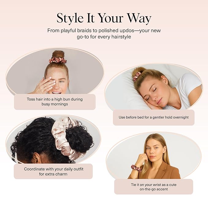 Kitsch & Disney Satin Scrunchies for Women - No Crease Hair Ties for Girls | Big Scrunchies with All Hair Types and Textures, Perfect for Day or Night - 2 Pcs, Desert Crown