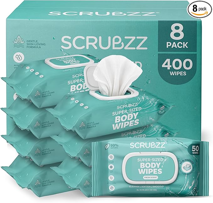 Adult Wipes for Elderly, Extra Large 8” x 12” – Thicker, Premium & Extra Moist No Rinse Whole Body Bathing & Incontinence Wipes – For Men and Women, Bed Bathing & Daily Hygiene – 400 Count