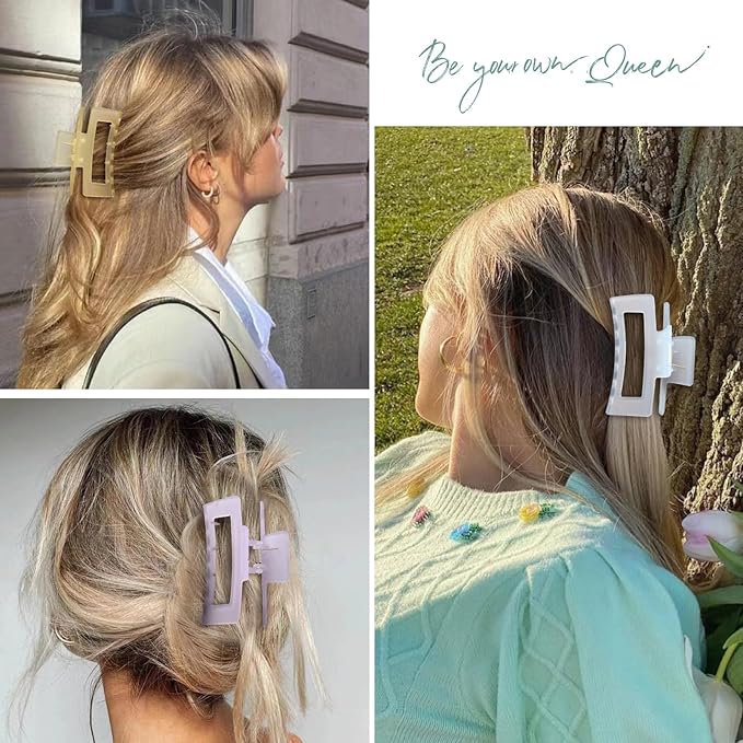 Sisiaipu 3.5 Inch Medium Hair Accessories - 6 Pack Square and Rectangle Banana Jaw Clips for Women and Girls - Ice Cream