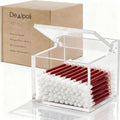 Dealpoli Clear Acrylic Qtip Holder With Lid Cotton Balls Swab Organizer,Square Q Tip Storage, Floss Picks, Bath Salts, Cotton Wab Holder,Home Bathroom Decor (DP011)