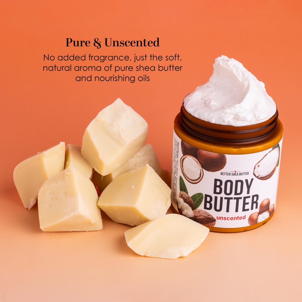 Unscented Body Butter for Dry Skin | with Raw Shea Butter and Jojoba Oil | Deep Moisturizer Safe for Sensitive Skin, Non Greasy, Fragrance Free | 8 oz