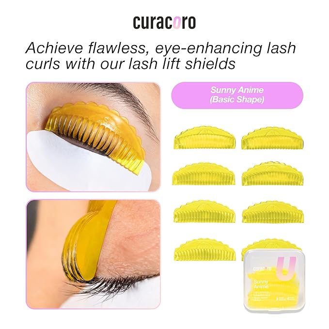 Curacoro Lash Lift Shields, 8 Pcs/4 Sizes Reusable Silicone Rods