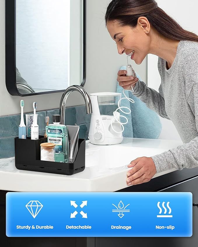 Homtalker Toothbrush Holders for Bathroom Counter - Detachable Bathroom Organizer and Storage Electric Toothbrush and Toothpaste Holder, Bathroom Decor Accessories for Countertop, Shower, Sink