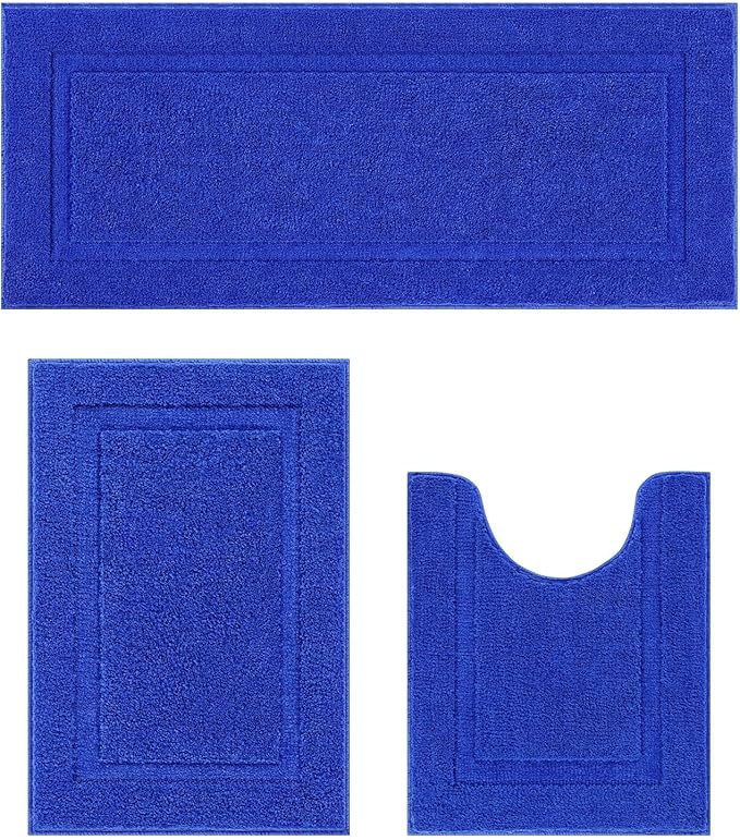 SHACOS Royal Blue Bathroom Rugs Sets 3 Piece Bath Mat U Shaped Toilet Rug