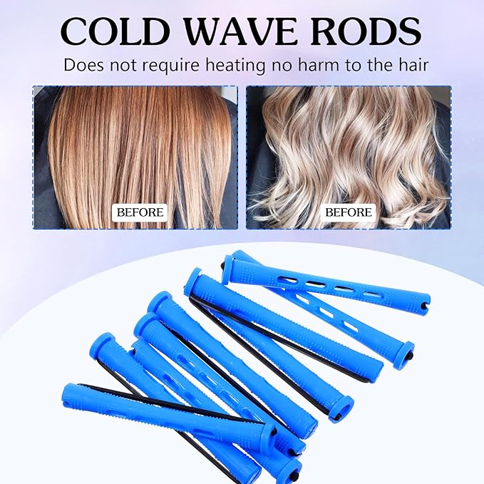 20 Pcs Perm Rods For Short Hair Small Plastic Hair Perming Rods And Rollers Curling Roller Perm Rod Medium For Long Hairs (Blue, 0.35 Inches)