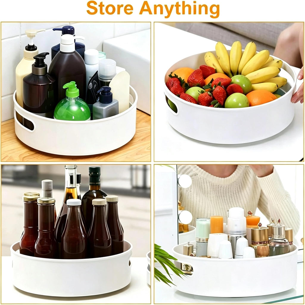 Semlos 360° Rotating Lazy Susan Organizers, 2 Packs 9" and 12" Turntable Spice Rack Organisers for Kitchen Organization and Storage, Non-Slip Under Sink Organizer for Bathroom Pantry Cupboard