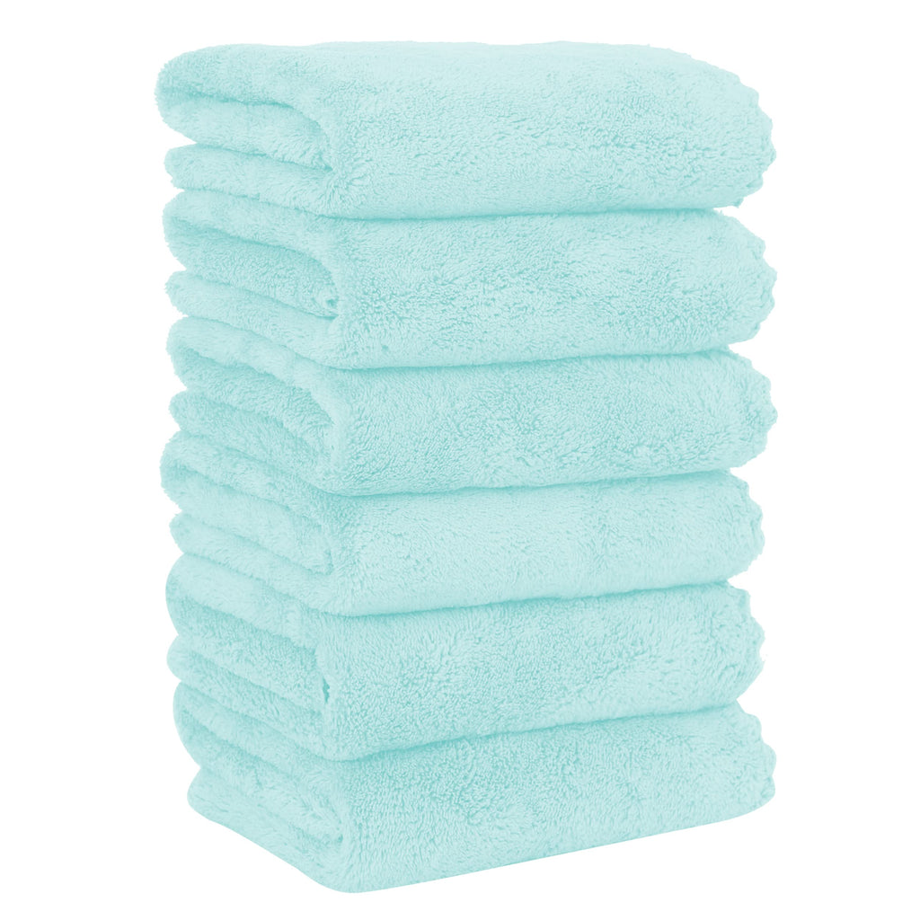 MOONQUEEN 6 Pack Premium Hand Towels - Quick Drying - Microfiber Coral Velvet Highly Absorbent Towels - Multipurpose Use as Hotel, Bathroom, Shower, Spa, Hand Towel 16 x 28 inches(Frozen Blue)