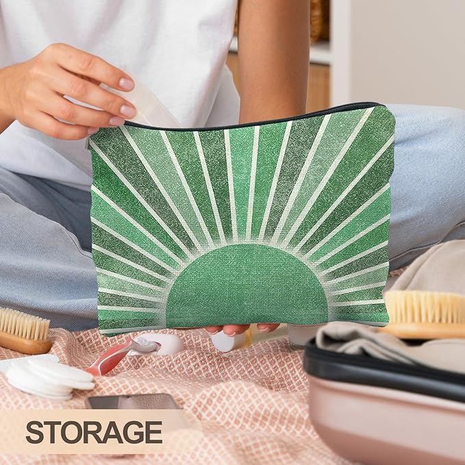 RYYCDOI Green Boho Makeup Bag Gifts for Women, Vintage Sunshine Sun Beach Makeup Bag, Sunshine Gifts for Women