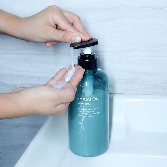 Refillable Shampoo and Conditioner Bottles, 10oz/300ml Shampoo Conditioner Body Wash Dispenser for Hotel Bathroom, 3pcs Plastic Shampoo Bottles with Pump (Bluer)