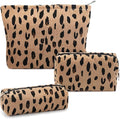 Gocvo 3 Pcs Makeup Bag Cosmetic Bag Set for Girls Women Travel Organizer Bathroom Toiletry Pouch Large Capacity Storage Bag (Leopard Brown)
