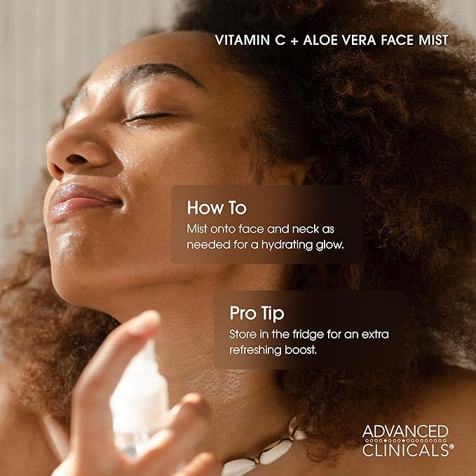 Advanced Clinicals Vitamin C Face Toner + Ferulic Acid & Rosewater, Antioxidant Facial Mist Spray for Face, Skin Refreshing, Hydrating, & Non-Greasy Instant Hydration Facial Spray, 7.5 Fl Oz
