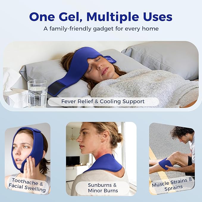 Cooling Gel Eye Mask Sleep: FSA -HSA Eligible, Cold Compress for Puffy Eyes & Migraine Relief - Reusable Gel Weighted Sleeping Mask for Dark Circles & After Surgery, Eye Care,Ice Pack for Eyes, Blue