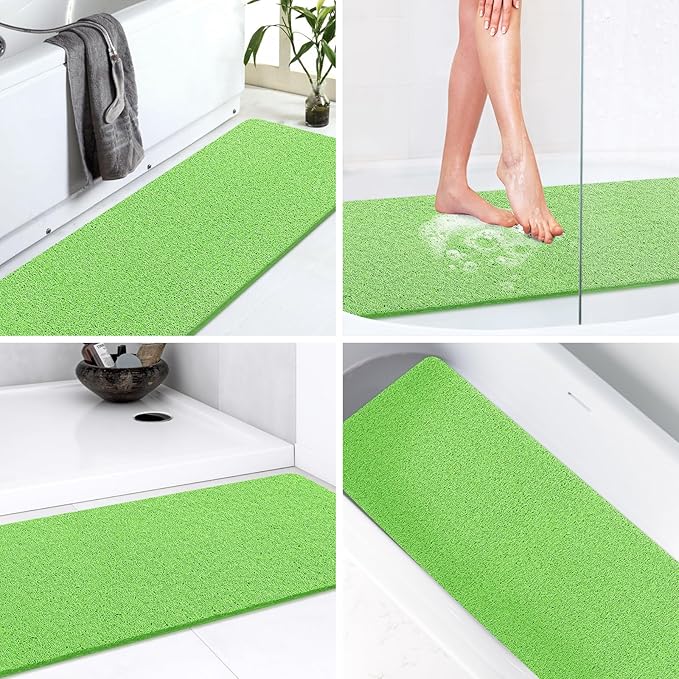 LuxStep Shower Mat Bathtub Mat,47x16 inch, Non-Slip Bath Mat with Drain, Quick Drying PVC Loofah Bathmat for Tub,Shower,Bathroom (Grass Green)