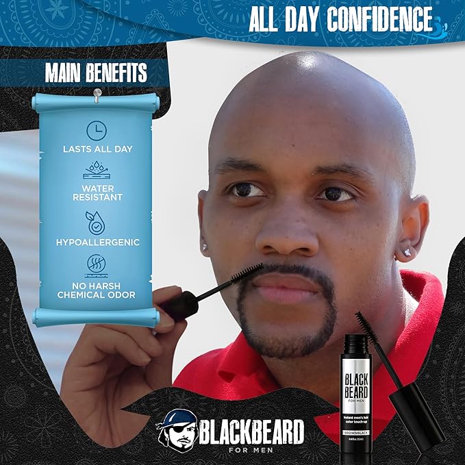 Blackbeard for Men Beard Color – 1-Day Beard, Mustache, Eyebrow, Sideburns Color – Temporary Facial Hair Tint - Hypoallergenic Beard Dye Alternative – Up to 45 applications – Brown/Black, 3 Pack