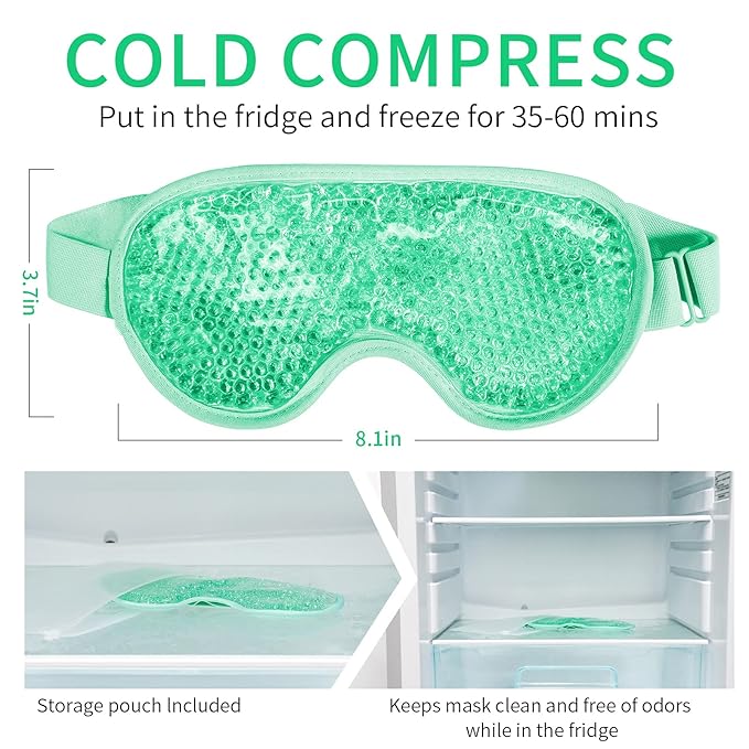 Cooling Eye Mask with Gel Beads, Reusable Cold Eye Mask for Puffy Eyes, Dark Circles, Sleep, Relaxation, Soft Cooling Eye Pads for Men Women (Green)